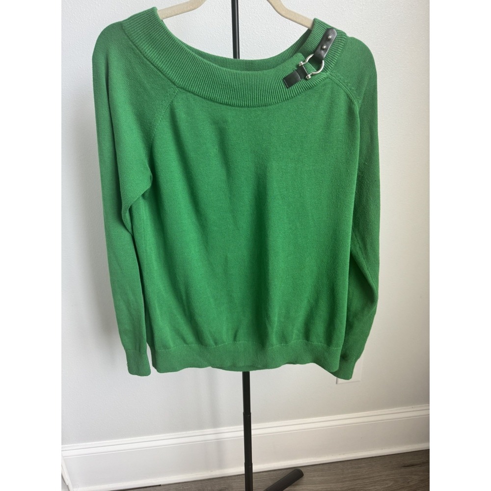 Lauren Ralph Lauren Women's XL Emerald Green Cotton Ballet Neck Buckle Sweater